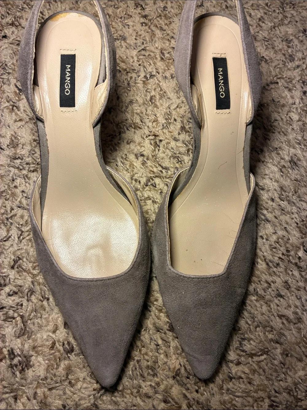 Mango Taupe Suede Pointed Slingback Heels